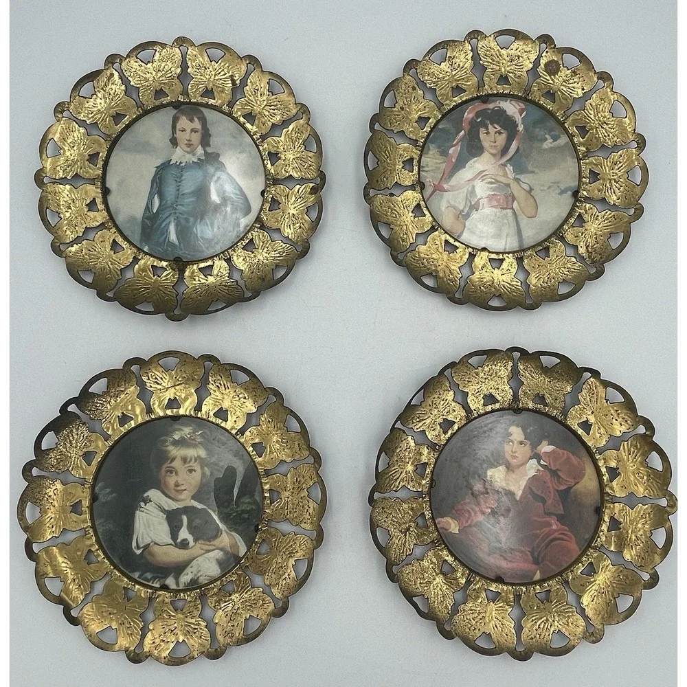 Vtg Butterfly Mini Portrait Wall Decor Brass Set Of 4 Made In England Victorian